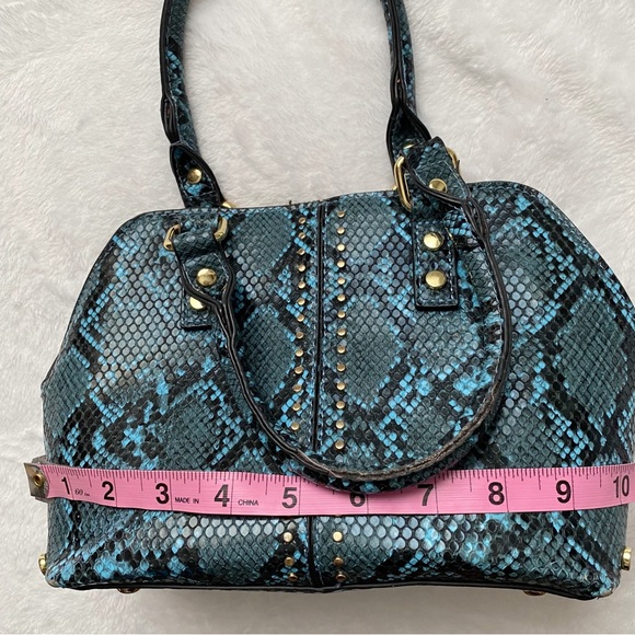 Faux Croc Print Mini Bag With Gold Studded Hardware - Picture 7 of 14